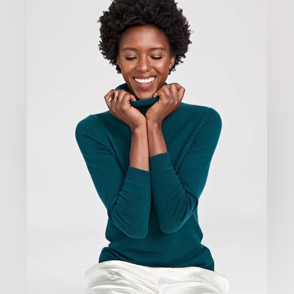 NWT Charter Club Luxury Women's 100% Cashmere Turtleneck Sweater Green Size XS